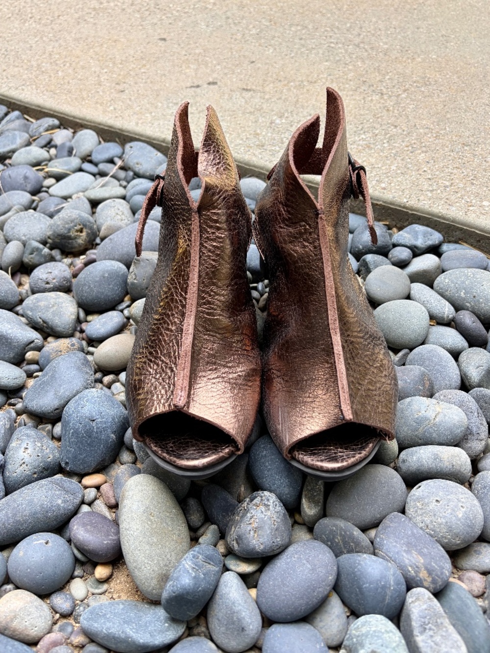 Trippen Open-Toe Bootie in Metallic Brown Leather